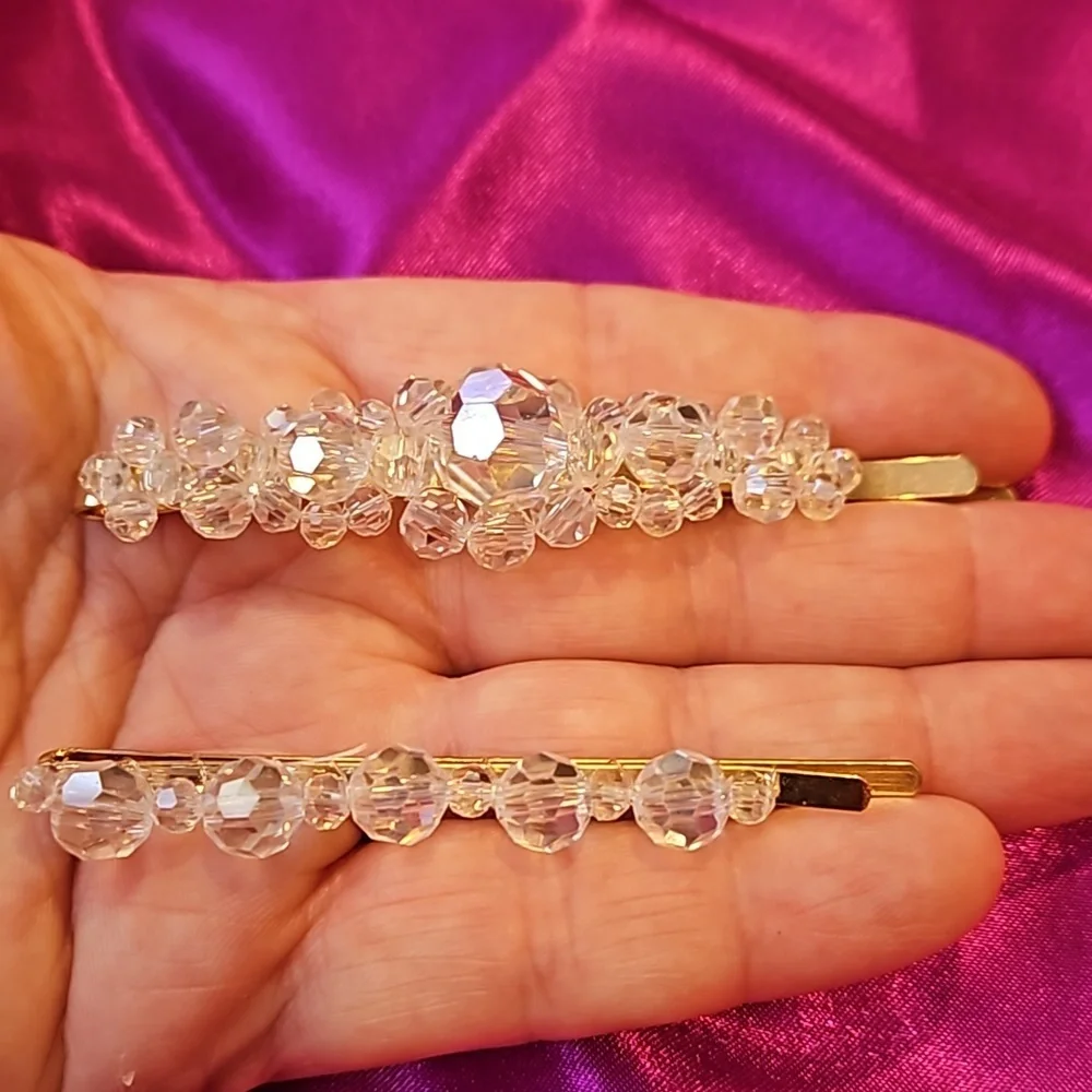Rhinestone and Acrylic Crystal Hair Clips Lot of 14